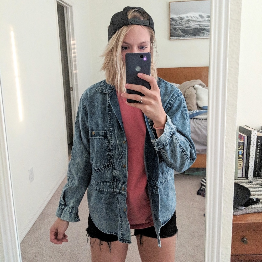 ⚡Vtg 90s Acid Wash Lightweight Denim Jean Jacket - Picture 2 of 6